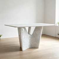 Base de table à manger sculpturale en marbre blanc Calacatta, pied de table en marbre massif irrégulier pour mobilier de salle à manger de villa de luxe