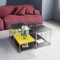 Table basse carrée en acier inoxydable avec miroir en métal moderne minimaliste de luxe Table d'extrémité centrale rotative pour meubles de maison