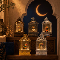 Lanterne islamique remplie d'eau avec LED, motif Ramadan, pour la décoration de la maison à l'Aïd, veilleuse en forme de croissant de lune