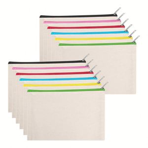 Pochette de maquillage DIY vierge en toile de coton, multi-usage avec fermeture éclair, pour voyage et organisation de produits de toilette - Motif lettres - Product Image 1