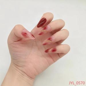 <span class=keywords><strong>Faux</strong></span> <span class=keywords><strong>ongles</strong></span> amande en plastique ABS, couleur <span class=keywords><strong>bordeaux</strong></span> dégradé avec feuille d'or, amovibles, à couverture complète, prêts à poser, pour femmes, usage professionnel - Product Image 1