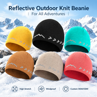 Bonnet tricoté réfléchissant à motif montagne pour l'extérieur, coupe-vent extensible en jacquard pour la randonnée, la course et le ski