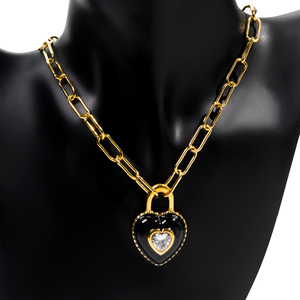 Kalung Perhiasan modis wanita desain baru baja tahan karat berlapis emas 18K dengan zirkon Enamel dan perhiasan baja tahan karat - Product Image 3