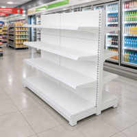 Étagère de supermarché légère blanche, gondole double face, 4 niveaux réglables, écologique, installation rapide, métal, pour la vente au détail