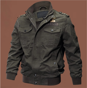 Giacca da Lavoro in Cotone per Uomo, Stile Militare con Colletto Alto e Tasche Multiple, Giacca Tattica Outdoor Tipo Bomber - Product Image 1