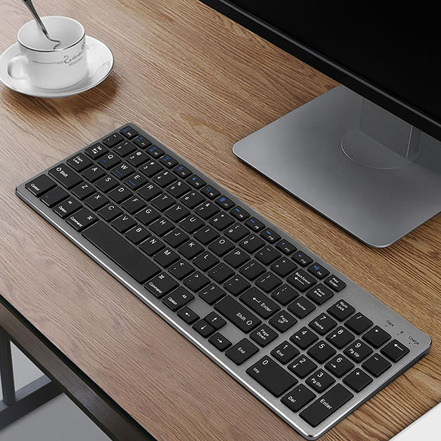Rechargeable Bt Wireless Keyboard with Number Pad Full Size Design for iPad Phone Tablet