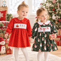 Robe de Noël pour fillettes, best-seller Guai RTS, robe de fête à manches longues avec imprimé Père Noël smocké