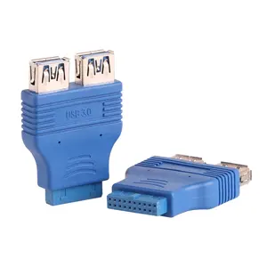 Blue Dual USB 3.0 Female to 20Pin Head Female Plug Extension Adapter Connector Converter For Motherboard Mainboard