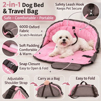 Lit de chien portable pour les voyages et la maison, sac-lit pliable pour animaux de compagnie avec rembourrage doux pour les déplacements et l'intérieur