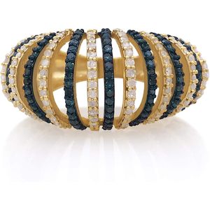 Ornaatis Multi Row <b>Cocktail</b> <b>Ring</b> 1.21 Cttw White Blue Diamond Yellow <b>Gold</b> Over Sterling Silver Women's Party Jewelry - Product Image 1