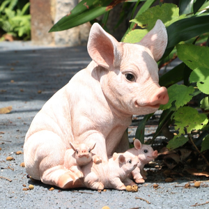 動物の置物レジンガーデンシッティング豚ファミリー等身大グラスファイバー豚像 - Product Image 1