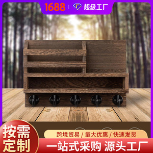 Wooden Key Rack Wall Mounted Mail And Glasses Storage <b>Shelf</b> With <b>Hooks</b> For Entryway Living Room Organization - Product Image 5