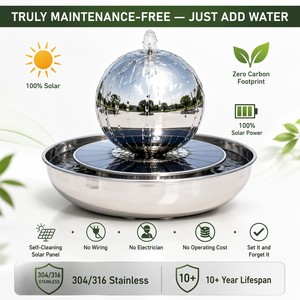 Fuente Esférica Giratoria <span class=keywords><strong>de</strong></span> Acero Inoxidable 304/316 con Energía Solar, Escultura para Jardín Zen o Santuario, Libre <span class=keywords><strong>de</strong></span> Mantenimiento - Product Image 3