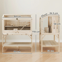 Cage pour petits animaux en bois de sapin écologique moderne, nichoir surélevé pour hamster avec étagère de rangement, toit ouvrable et fenêtre de vue pour le jeu