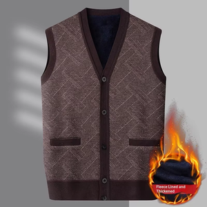 Cardigan sans manches en polaire pour homme, col en V, boutonné, tricoté, avec poches - Product Image 3