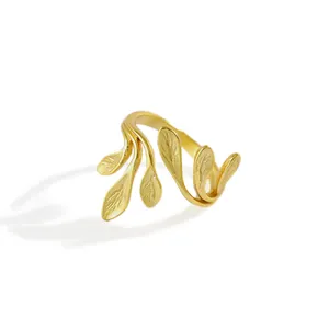 Schöne Pflanze Stil 925 Silber Ring Blatt Hot Cute Hübsche Mode Hochzeit Gold Farbe Frauen Lady Ring Schmuck