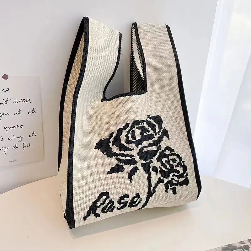 Handbag Shopping Bag Carry Jacquard Knitting Flowers Stripe Custom Womens Handbags for Women Canvas Bags Wholesale Supplier Kpop