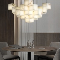 Luminaire créatif de style européen Luminaire carré de luxe en albâtre suspendu décoratif en corde pour le salon