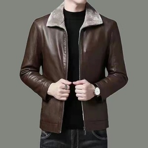 Liquidación: Chaqueta de invierno de una pieza para <span class=keywords><strong>hombre</strong></span>, estilo ejecutivo, <span class=keywords><strong>con</strong></span> solapa de piel, cálida, para <span class=keywords><strong>hombre</strong></span> de mediana edad, de piel de oveja. - Product Image 2