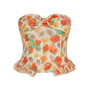 Haut décontracté sans bretelles pour femme, imprimé tulipes, avec nœud, collection printemps-été, vente en gros - Product Image 6