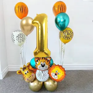 Globo de papel de aluminio de animales de dibujos animados número 0-9 bebé año cumpleaños decoración diseño de escena conjunto de globos de látex
