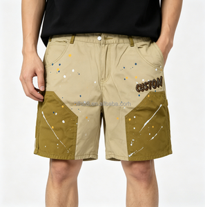 Men's Casual Bermuda Shorts With Painted Dot Pattern Custom Logo Front Pocket Design Mid Waist Button Fly Quick Dry Canvas Style - Product Image 1