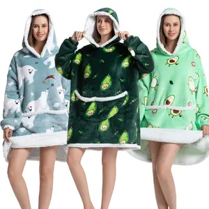 Kış giysileri kadın artı boyutu polar gecelikler kapşonlu pijama pypajamas baskılı kış kadın pijama