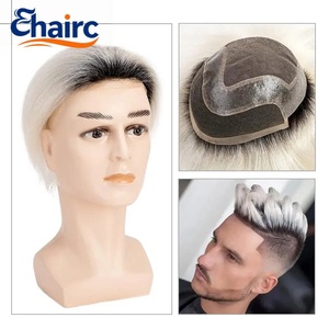 Prothèse capillaire <span class=keywords><strong>homme</strong></span> en <span class=keywords><strong>cheveux</strong></span> naturels, <span class=keywords><strong>blond</strong></span> <span class=keywords><strong>platine</strong></span> ombré, perruque toupet pour hommes, système capillaire masculin en mono PU et dentelle, perruque <span class=keywords><strong>homme</strong></span> de 6 pouces - Product Image 1
