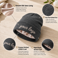 Bonnet en tricot doublé de satin de soie brodé sur mesure pour femme – Chaud, doux, style streetwear, vente en gros, usine OEM