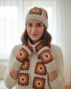 Gorro de Ganchillo Hecho a Mano con Diseño de Cuadrados Granny, Gorro de Invierno Tejido con Patrón Floral para Mujer, para Viajes y Uso Diario - Product Image 1