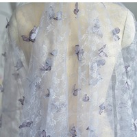 Tissu de broderie 3D en dentelle légère papillon avec voile scintillant voile de mariage robe de coiffure en poudre multicolore élégant rideau de lit