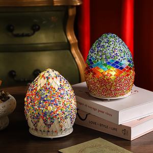 Lampe de table en verre de style marocain avec abat-jour en forme d'œuf turc, portable, rechargeable, LED, mosaïque rotative, veilleuse pour chambre à coucher - Product Image 4