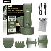 Tondeuse corporelle professionnelle étanche pour hommes IPX7, kit de toilettage électrique avec lumière LED et batterie rechargeable
