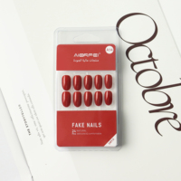 AIERFEI 24 pièces de faux ongles en gel souple, courts, ovales, courts et ronds, couleur unie, couleur rouge, fournisseur de faux ongles, vente en gros de faux ongles