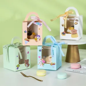 Scatola per torta mini tazza di carta bianca inserto per panetteria imballaggio rosa scatole per torte trasparenti personalizzate coreane con maniglia per finestra