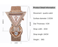 Montre à quartz triangulaire de luxe LP44 pour femmes, montre-bracelet en diamant rose, ensemble cadeau de 4 pièces, accessoires de bijoux de mode pour un usage quotidien