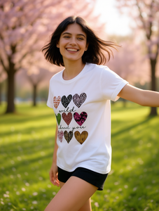 T-shirt da donna con stampa a cuore per San Valentino, casual, a maniche corte, girocollo, 100% cotone jersey, primavera estate - Product Image 2