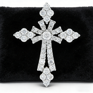 CUSTOM SILVER 10K/14K/18K GOLD PLATED LAB GROWN CVD DIAMOND CLASSIC ENGAGEMENT GIFT SWEATER <b>CHAIN</b> NECKLACE <b>CROSS</b> PENDANT - Product Image 4