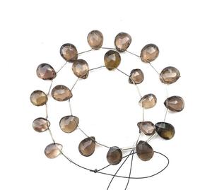 ลูกปัด Briolette ทรงลูกแพร์แบบเหลี่ยมเพชรพลอยควอทซ์สโมคกี้แท้21ชิ้นลูกปัดสีน้ำตาลอินเดียนผลิตจากลูกปัดหินคุณภาพสูง - Product Image 1