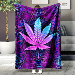 Vibrant Psychedelic Leaf Print Throw Blanket Rectangular Polyester Cotton Home Decor Modern Style Four Seasons Use - Product Image 1