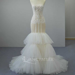 Robe de mariée sirène classique sans bretelles en dentelle brodée à volants Jancember SFY316 - Product Image 1