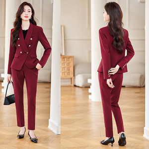 Women's Red Suit <b>Set</b> Autumn <b>Office</b> Lady Formal Wear Anti-Wrinkle Polyester Full Sleeve - Product Image 3