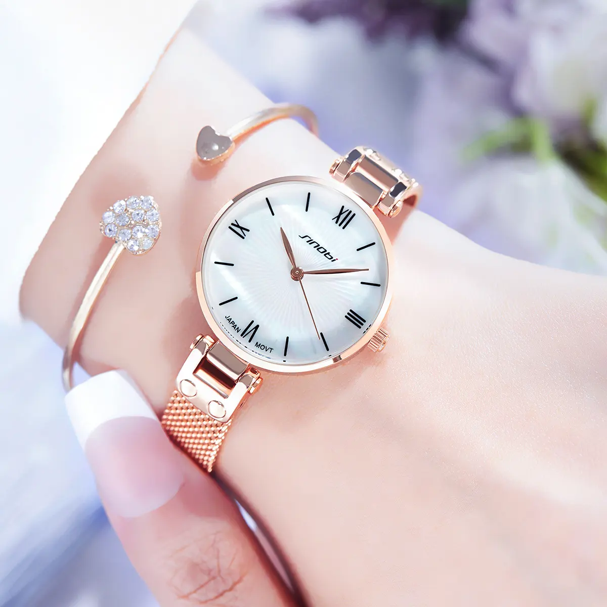SINOBI Hot-Selling Women's Watch Waterproof Quartz Precision wristWatch Timekeeping Stainless Steel Strap Style