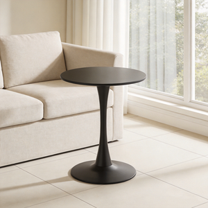 Tavolino da Caffè Moderno Rotondo con Finitura Nera Opaca, Base in Ferro e Piano in Legno per Soggiorno - Product Image 2