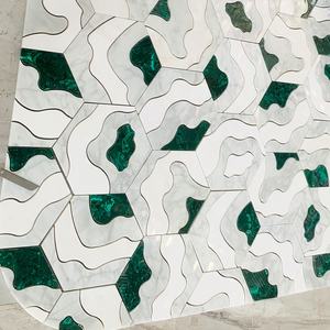 Médaillon en marbre de luxe à motifs floraux en jet d'eau, design de carrelage de sol d'escalier, marbre <span class=keywords><strong>beige</strong></span> incrusté pour villa et maison - Product Image 6