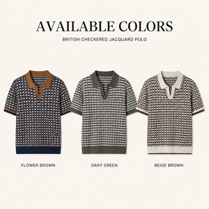 Polo à manches courtes en tricot jacquard à carreaux en Lyocell pour homme, avec logo personnalisé, haut de gamme, léger, décontracté, pour l'été - Product Image 4