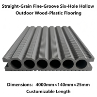 Plancher composite WPC creux à 6 cavités, grain droit, rainures fines, 140mmx25mm, imperméable, écologique, pour extérieur et jardin