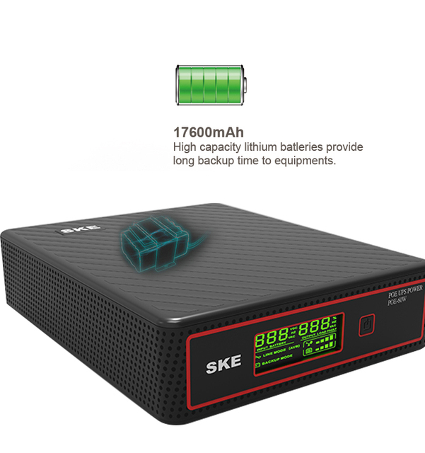 SKE Portable Rechargeable Lithium Battery Backup 2200mAh*8 12V 3A 9V 1.8A 24V 1.0A Smart DC MINI UPS 60W Single Phase 0ms