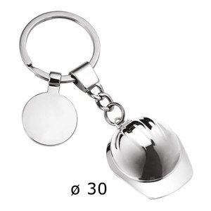 Portachiavi in metallo personalizzato con casco e gettone 30mm in acciaio inox moschettone Offset e stampa UV - Product Image 1