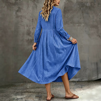 Robes grandes tailles pour femmes BYJ088, robes décontractées élégantes à manches longues, col Peter Pan, imprimé denim, robe maxi ample, robe d'automne pour femmes